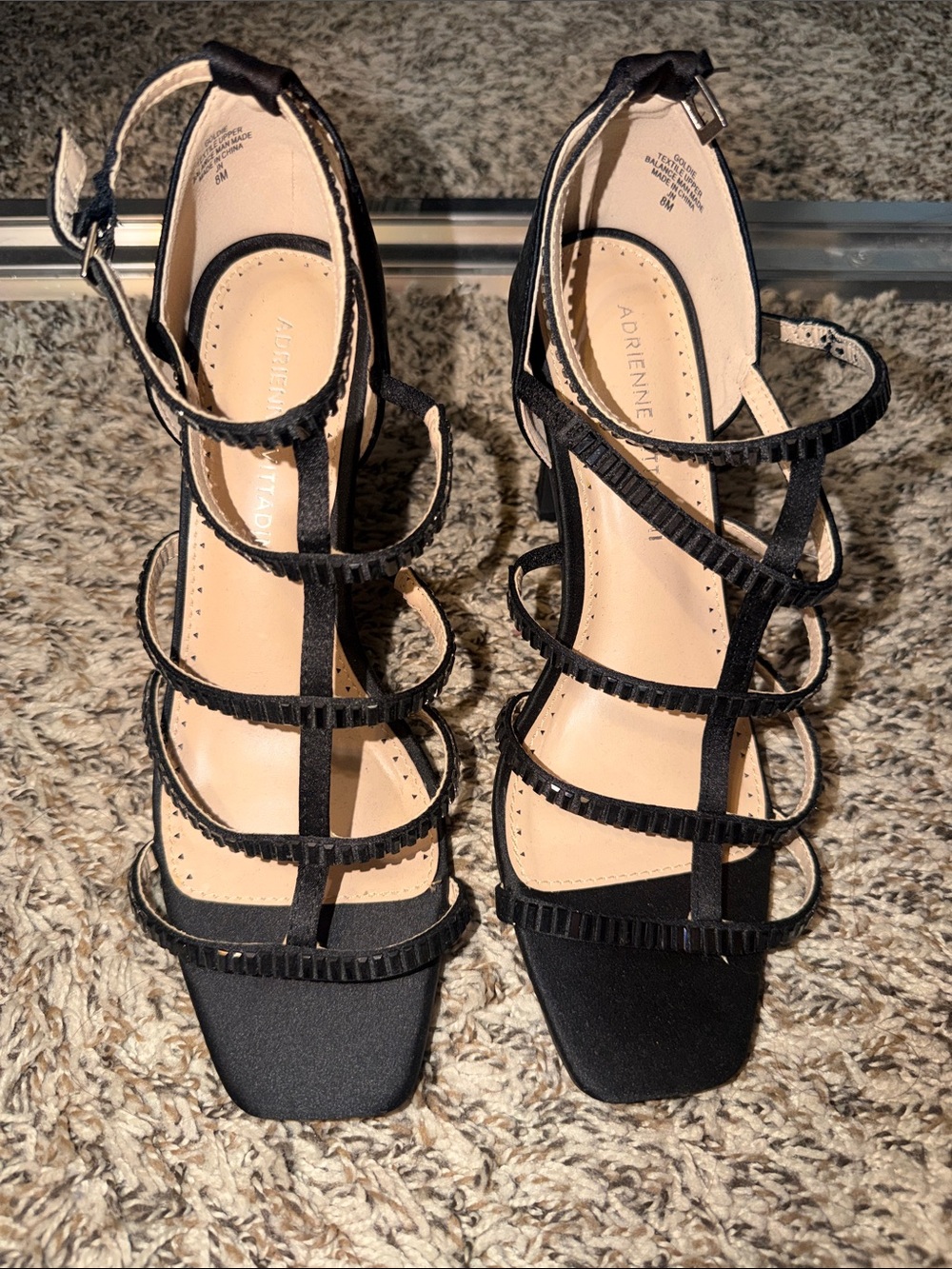 Adrienne Vittadini Black Strappy Multi-Band Block Heel Sandals